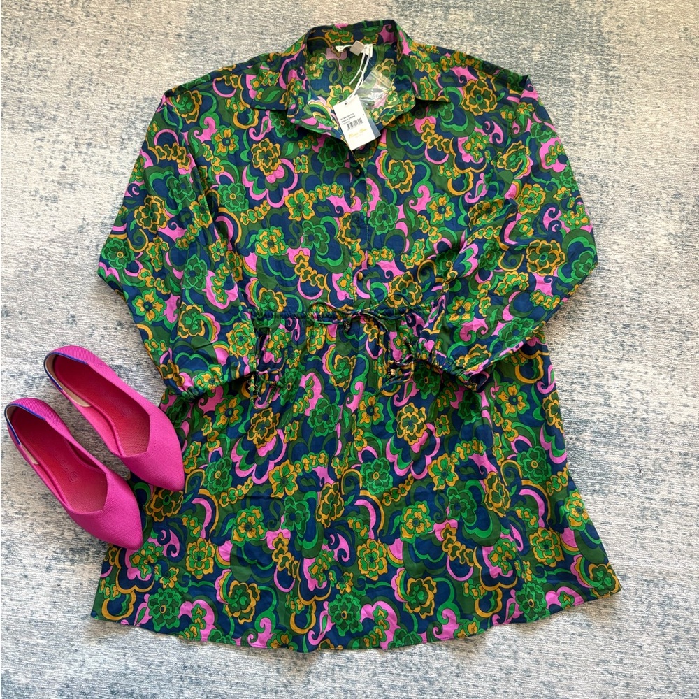 SOLD Floral Green and Pink Mini Dress